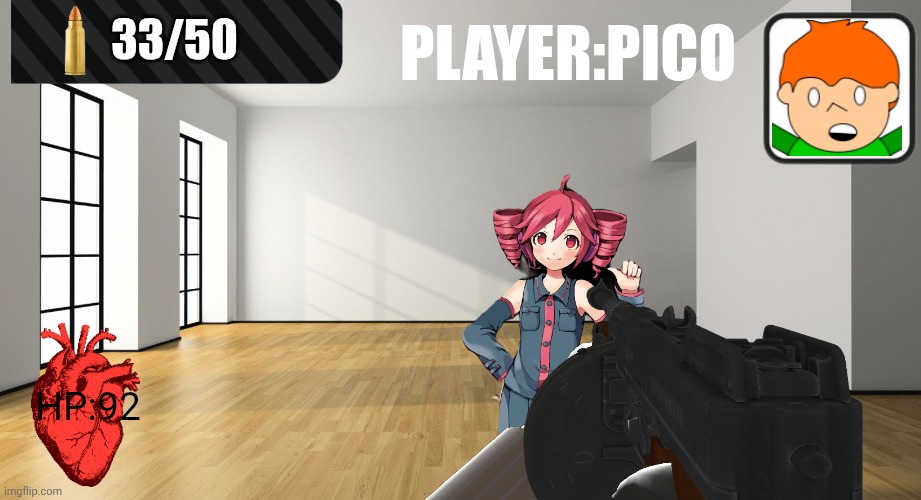 The Shot(Started) | 33/50; Player:Pico; HP:92 | image tagged in empty room by rcs | made w/ Imgflip meme maker