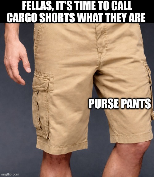Fellas It's Time To Call Call Cargo Shorts What They Are | Fellas, it's time to call cargo shorts what they are; Purse pants | image tagged in chrisjoines1 | made w/ Imgflip meme maker