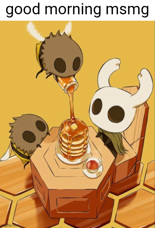 good morning msmg | image tagged in hollow knight,breakfast,good morning,msmg,pancakes,bees | made w/ Imgflip meme maker