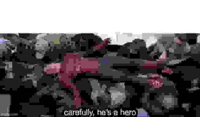 Carefully he's a hero | image tagged in carefully he's a hero | made w/ Imgflip meme maker