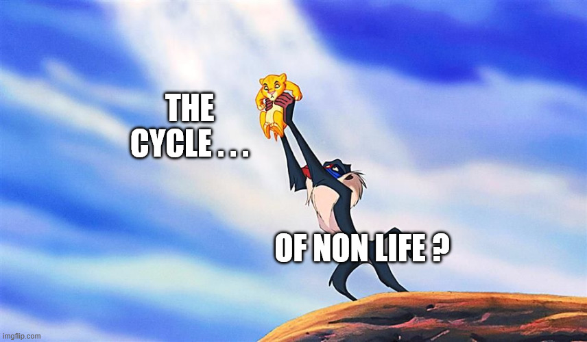 the cycle . . . of non life ? | image tagged in lion king rafiki simba | made w/ Imgflip meme maker