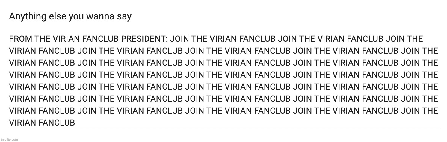 Bro wants you to join the Virian fanclub | made w/ Imgflip meme maker