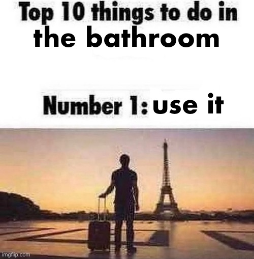 Top 10 things to do in blank | the bathroom; use it | image tagged in top 10 things to do in blank | made w/ Imgflip meme maker