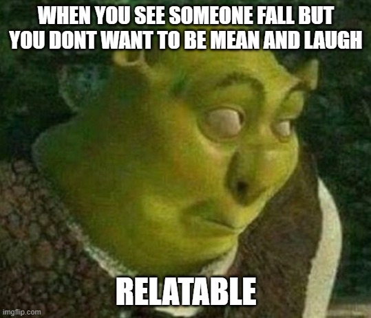 When you see someone fall but you dont want to be mean and laugh. | When you see someone fall but you dont want to be mean and laugh; Relatable | image tagged in oops shrek | made w/ Imgflip meme maker