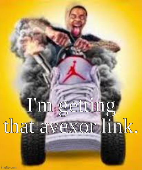Flight reacts riding shoe | I'm getting that avexor link. | image tagged in flight reacts riding shoe | made w/ Imgflip meme maker