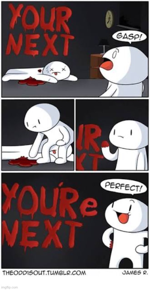 The Odd 1s Out | image tagged in comics,the odd 1s out,crime scene,murder,grammatical error,correction | made w/ Imgflip meme maker