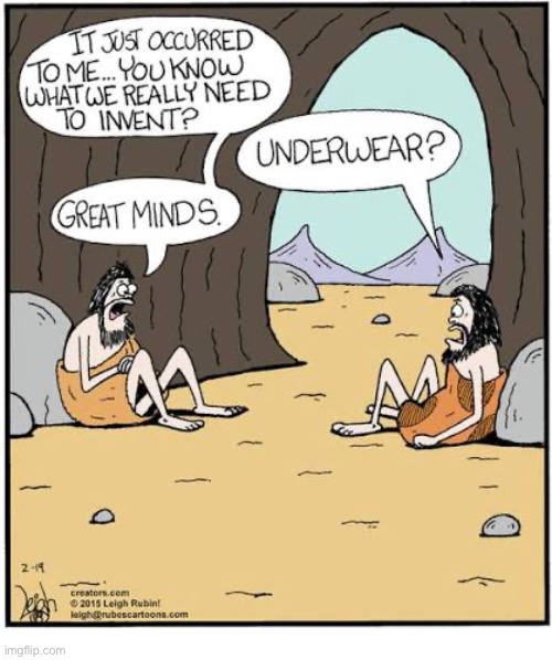 Rubes | image tagged in comics,rubes,cavemen,inventions,necessity,underwear | made w/ Imgflip meme maker