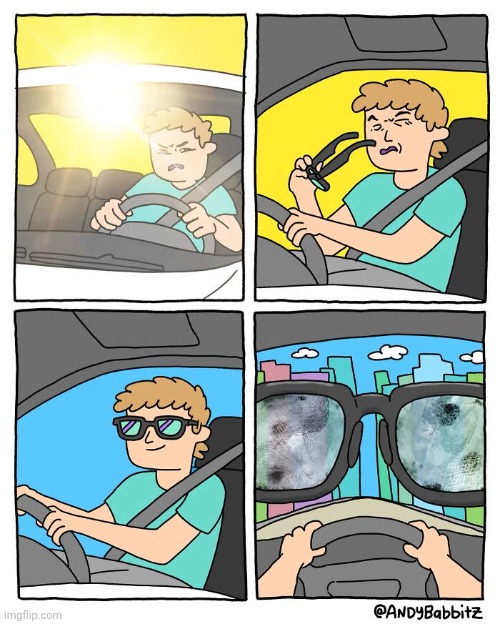 Oh, such view | image tagged in view,glasses,comics,comics/cartoons,drive,sun | made w/ Imgflip meme maker