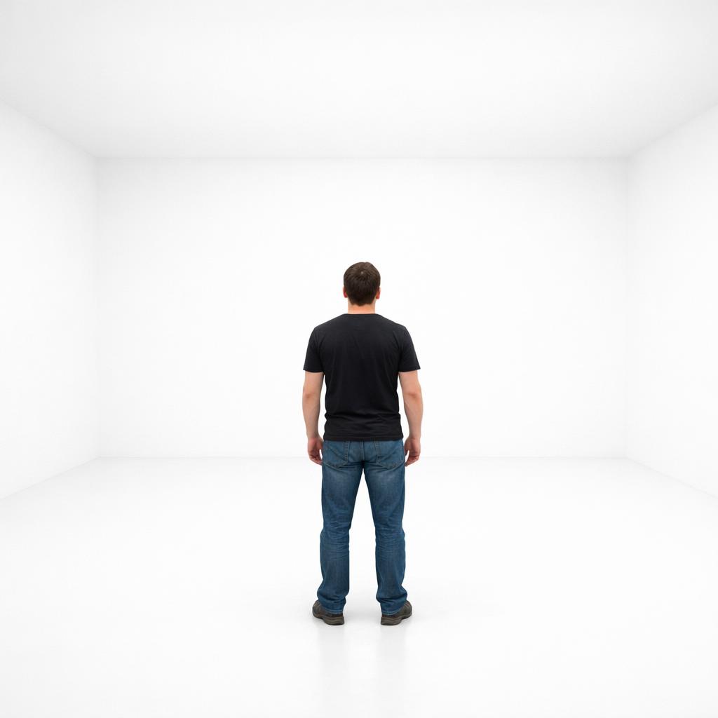 a man looking at a blank white room with nothing Blank Meme Template