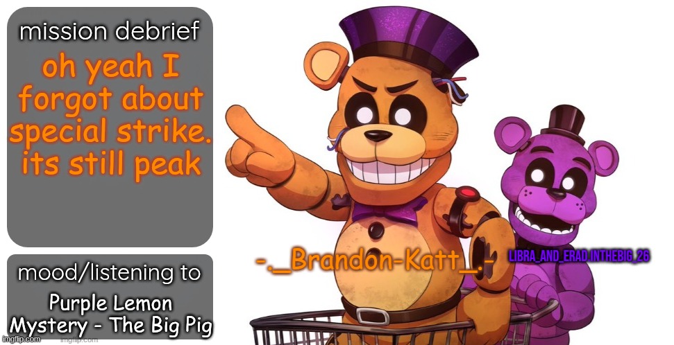 Rat and Libra shared temp | oh yeah I forgot about special strike. its still peak; Purple Lemon Mystery - The Big Pig | image tagged in rat and libra shared temp | made w/ Imgflip meme maker