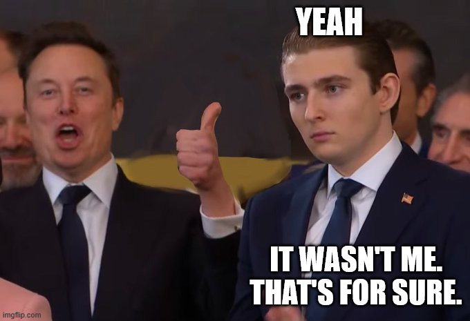 yeah it wasn't me. that's for sure. | image tagged in baron trump jr | made w/ Imgflip meme maker
