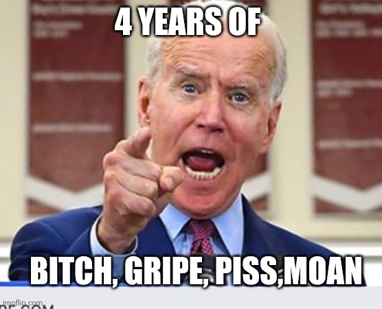Joe Biden no malarkey | 4 years of Bitch, gripe, piss,moan | image tagged in joe biden no malarkey | made w/ Imgflip meme maker