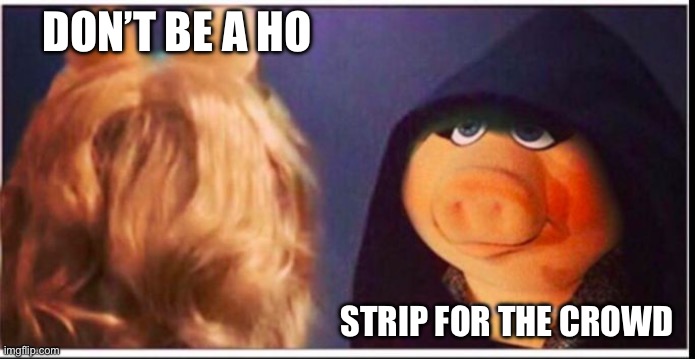 Evil miss piggy | Don’t be a ho Strip for the crowd | image tagged in evil miss piggy | made w/ Imgflip meme maker