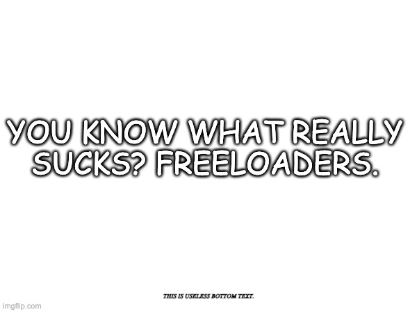 fab | You know what really sucks? Freeloaders. this is useless bottom text. | image tagged in relatable | made w/ Imgflip meme maker