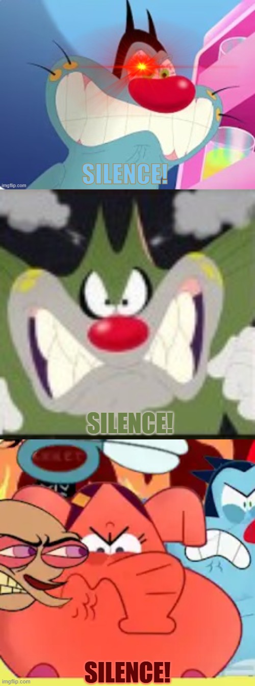 Jack, Oggy, and Piya screaming silence Blank Meme Template
