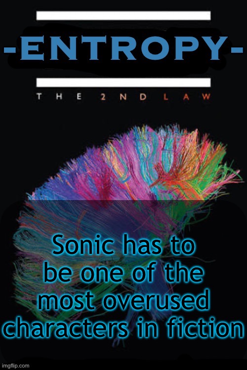 Like the character is fine but yall doing too much | Sonic has to be one of the most overused characters in fiction | image tagged in entropy announcement temp | made w/ Imgflip meme maker
