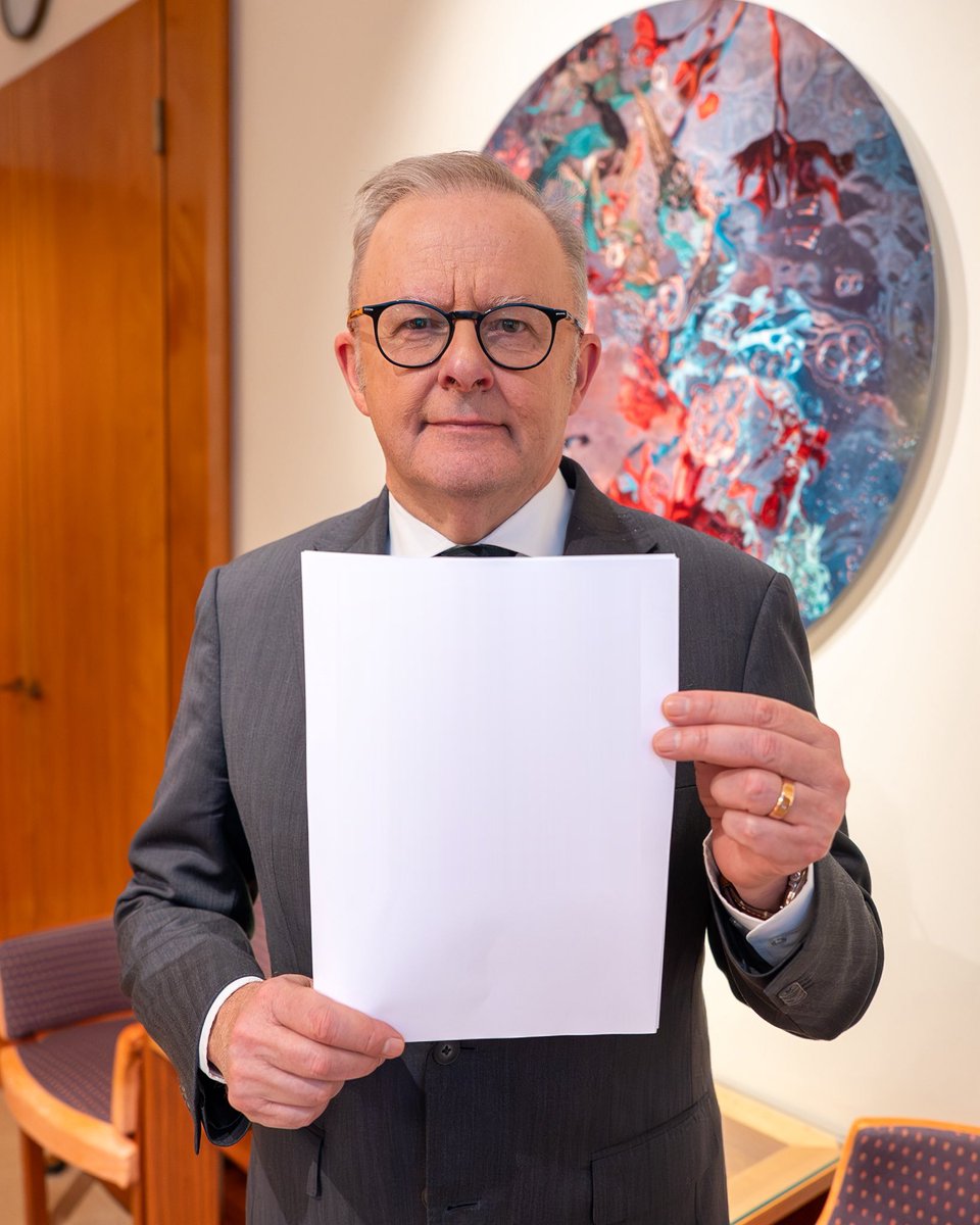 Australian PM Albanese with blank paper Blank Meme Template