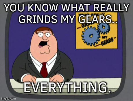 Peter Griffin News Meme | YOU KNOW WHAT REALLY GRINDS MY GEARS.. EVERYTHING. | image tagged in memes,peter griffin news | made w/ Imgflip meme maker