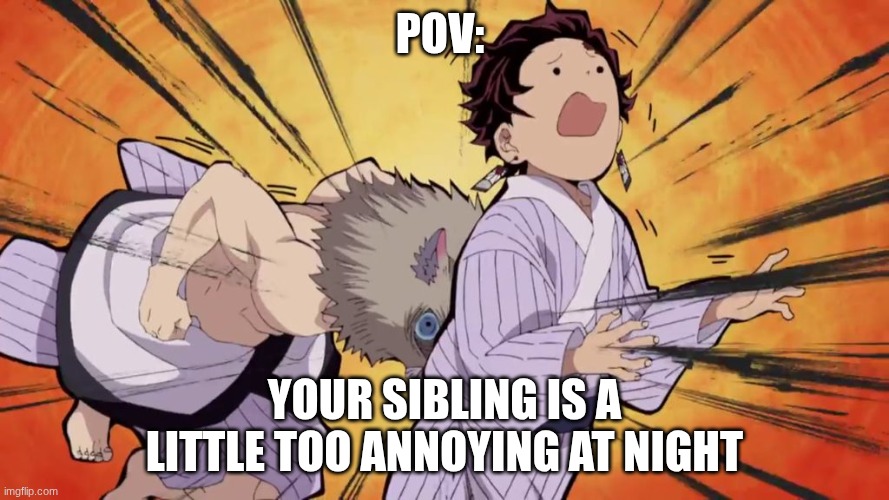 Demon slayer | pov:; your sibling is a little too annoying at night | image tagged in demon slayer | made w/ Imgflip meme maker