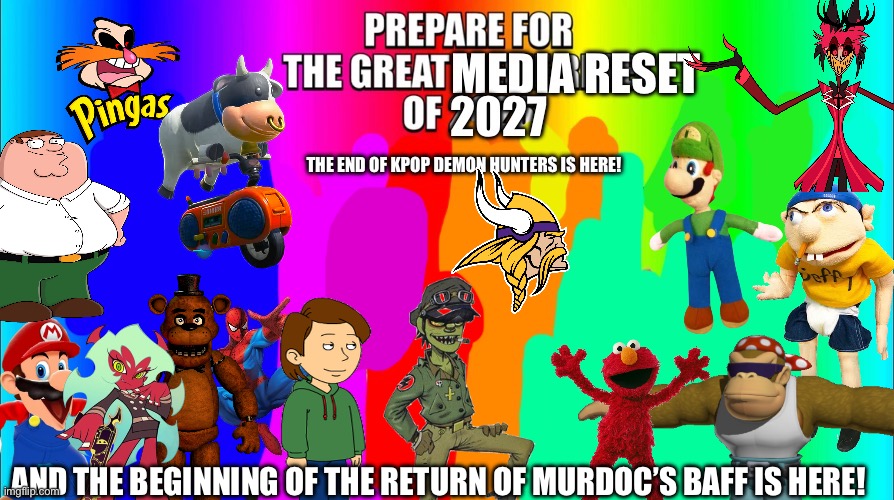 Prepare for the Great KPDH Defeat and the Great Gorillaz Comeback | And the beginning of the return of Murdoc’s BAFF is here! | image tagged in the great media reset,gorillaz,kpop demon hunters,great meme reset,the great meme reset,minnesota vikings | made w/ Imgflip meme maker