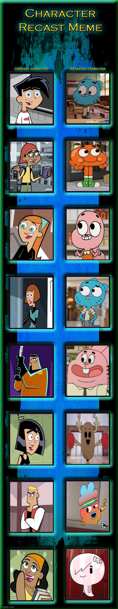 The Amazing World of Gumball Characters as Danny Phantom Characters (Part 1) | image tagged in recast meme template | made w/ Imgflip meme maker