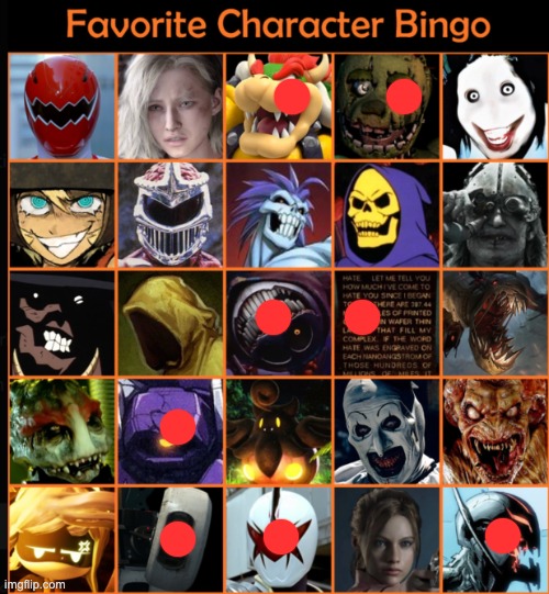 new bingo I discovered | image tagged in pastra's character bingo | made w/ Imgflip meme maker