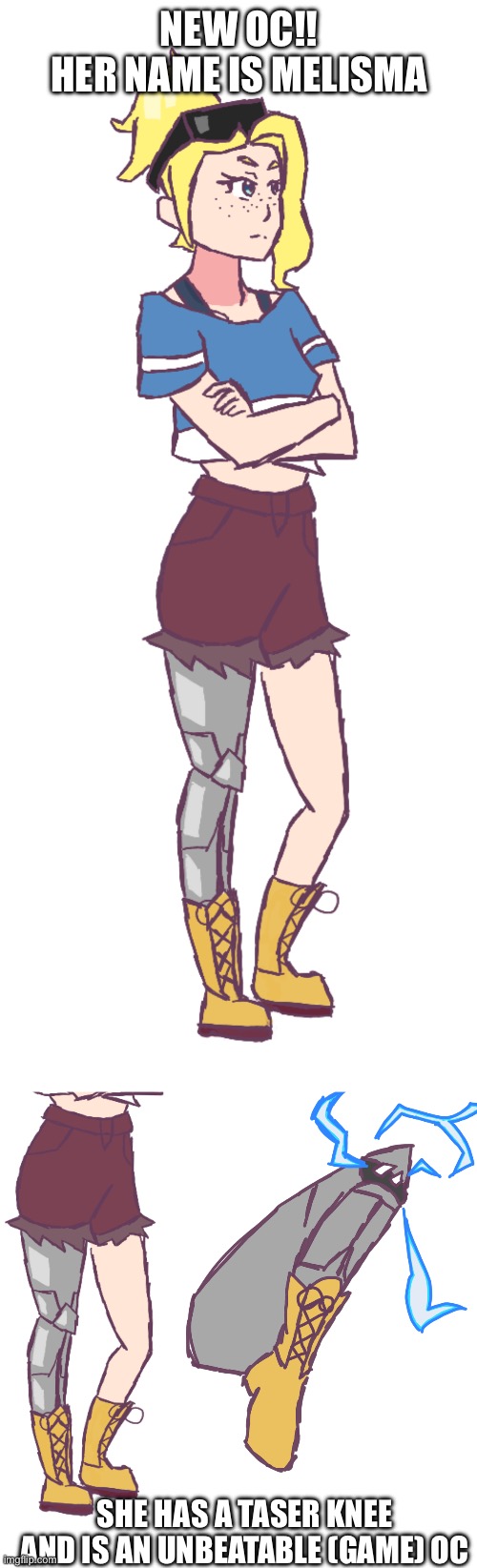 UNBEATABLE oc number 2 coming soon | New oc!!
Her name is Melisma; She has a taser knee and is an unbeatable (game) oc | image tagged in melisma drawing by pearlfan23 | made w/ Imgflip meme maker