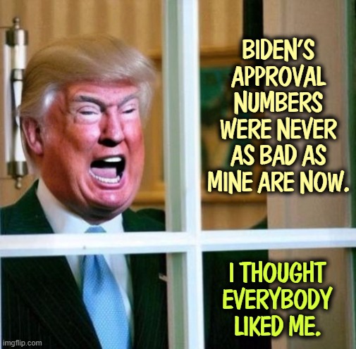 Biden's approval numbers were never as bad as mine are now. I thought everybody liked me. | image tagged in trump,disapproval,unpopular,incompetence,fail,worst | made w/ Imgflip meme maker