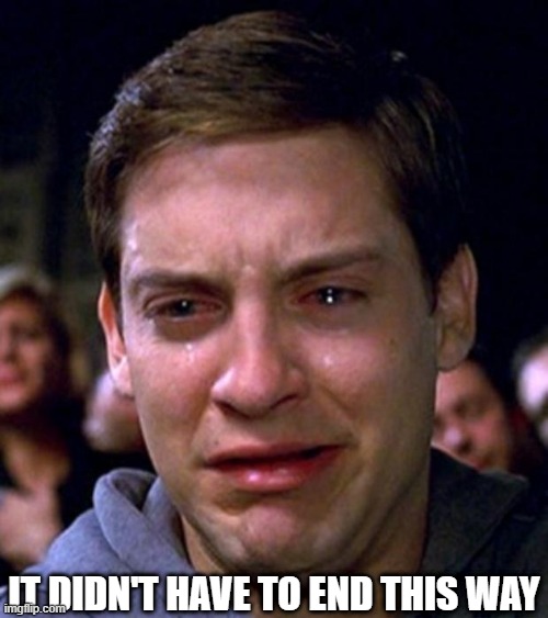 it didn't have to end this way | image tagged in crying peter parker | made w/ Imgflip meme maker