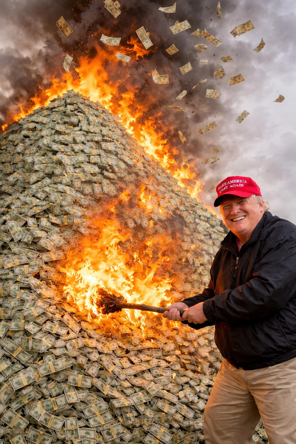 Trump burns taxpayer dollars money fire Blank Meme Template