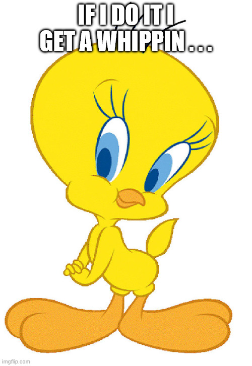 if i do it i get a whippin . . . | image tagged in tweety bird | made w/ Imgflip meme maker