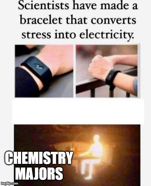 Chemistry Major Stress | Chemistry
Majors | image tagged in bracelet stress electricity,pchem,chemistry,stress | made w/ Imgflip meme maker