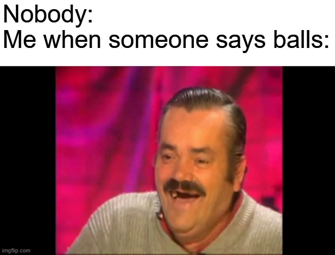 Boys will get it | Nobody:
Me when someone says balls: | image tagged in spanish laughing guy risitas,boys | made w/ Imgflip meme maker