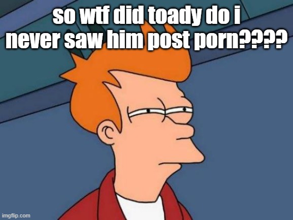 seems like a regular guy to me | so wtf did toady do i never saw him post porn???? | image tagged in memes,futurama fry | made w/ Imgflip meme maker