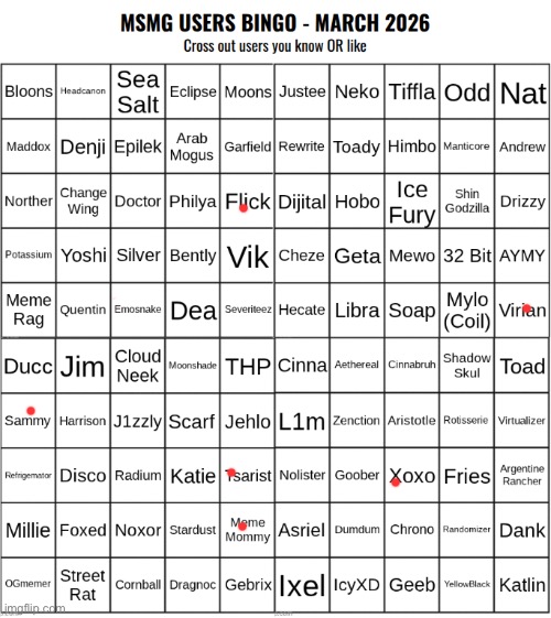Just the users I like | image tagged in msmg users bingo march 2026 | made w/ Imgflip meme maker