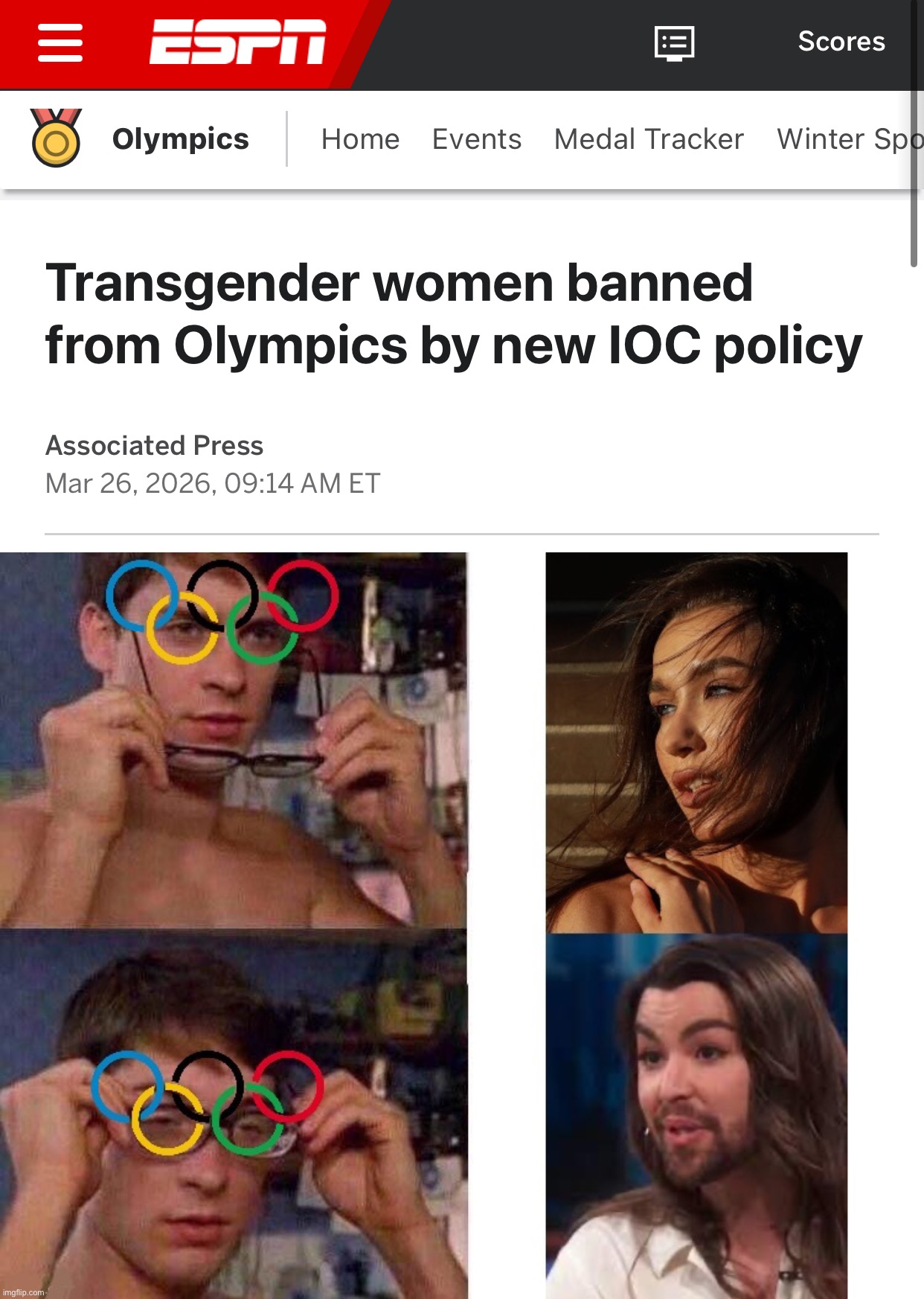 The Olympic Committee Finally Came to Their Senses | image tagged in spiderman glasses,memes,trans,funny,olympics,transgender | made w/ Imgflip meme maker