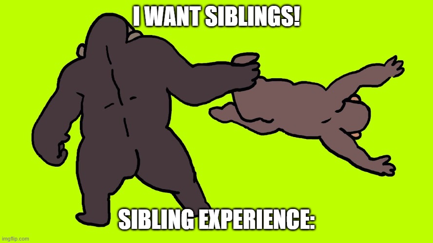 sibling experience | i want siblings! sibling experience: | image tagged in memes,siblings,monke | made w/ Imgflip meme maker