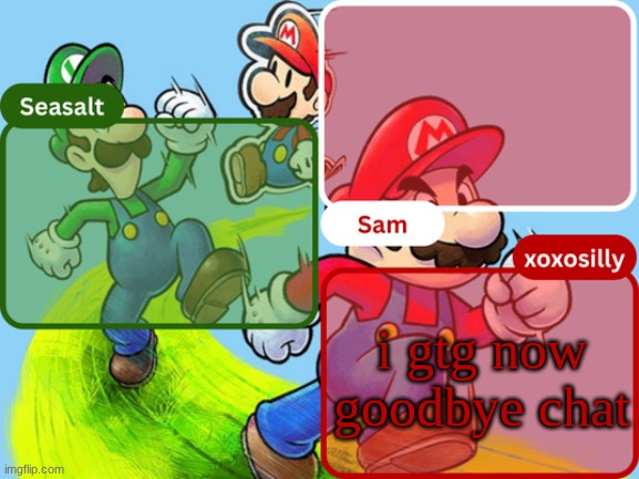 ill be back later | i gtg now goodbye chat | image tagged in sam seasalt xoxosilly temp | made w/ Imgflip meme maker