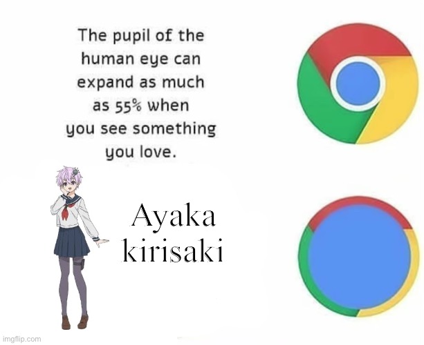 The Pupil Of The Human Eye Can Expand As Much As 55% When You | Ayaka kirisaki | image tagged in the pupil of the human eye can expand as much as 55 when you | made w/ Imgflip meme maker