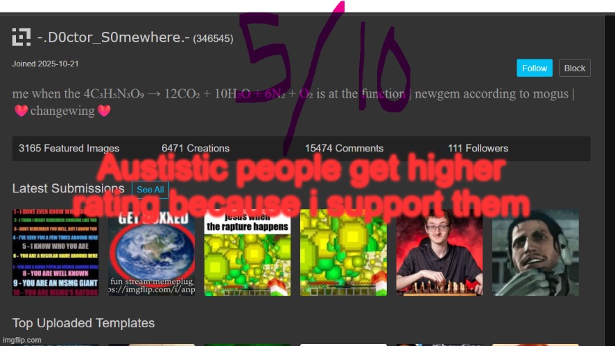 Austistic people get higher rating because i support them | made w/ Imgflip meme maker