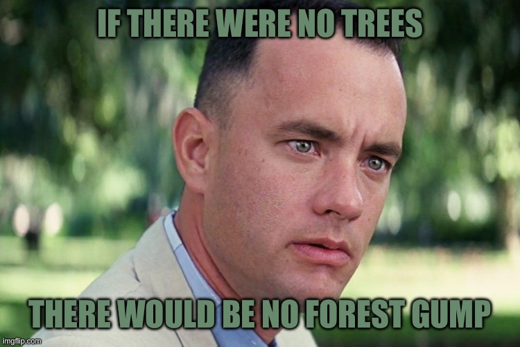 And Just Like That | If there were no trees; There would be no forest gump | image tagged in memes,and just like that | made w/ Imgflip meme maker