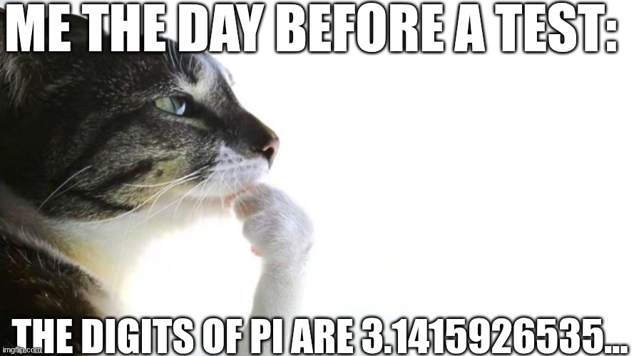 Thinker | Me the day before a test:; the digits of pi are 3.1415926535... | image tagged in thinker | made w/ Imgflip meme maker