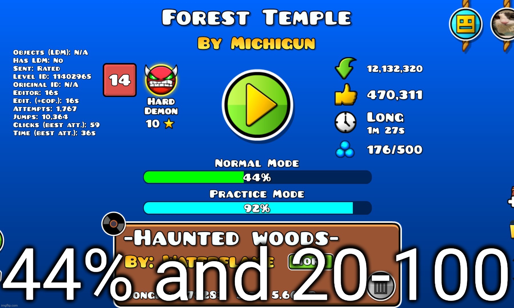 I totally could've fluked it but I did an extra click accidentally | 44% and 20-100 | made w/ Imgflip meme maker