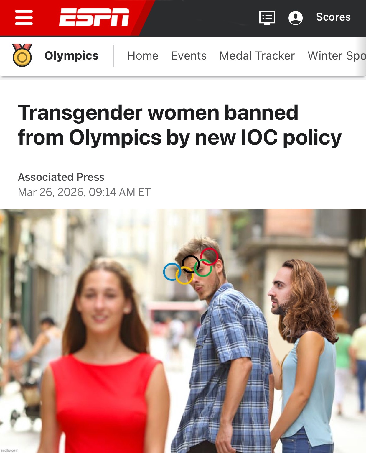 Olympic Committee Figures Out What A Woman Is | image tagged in distracted boyfriend,trans,memes,transgender,funny,olympics | made w/ Imgflip meme maker