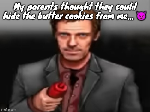 Ketchup | My parents thought they could hide the butter cookies from me... 😈 | image tagged in ketchup | made w/ Imgflip meme maker