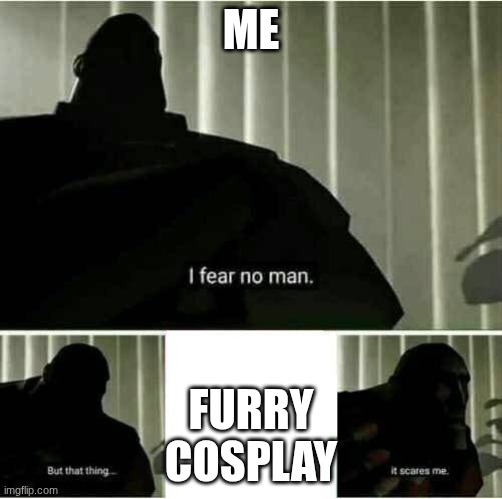 why ? | Me; Furry
cosplay | image tagged in it scares me | made w/ Imgflip meme maker