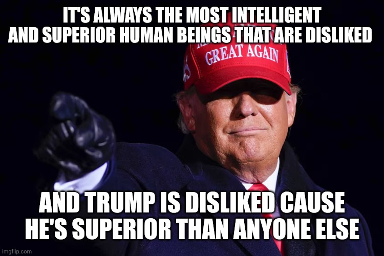 Go Trump ❤️ | It's always the most intelligent and superior human beings that are disliked; And trump is disliked cause he's superior than anyone else | image tagged in donald trump | made w/ Imgflip meme maker