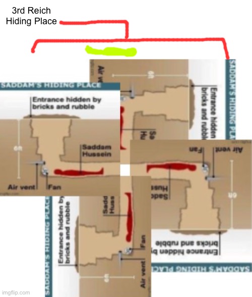 Saddam hussein | 3rd Reich Hiding Place | image tagged in saddam hussein | made w/ Imgflip meme maker