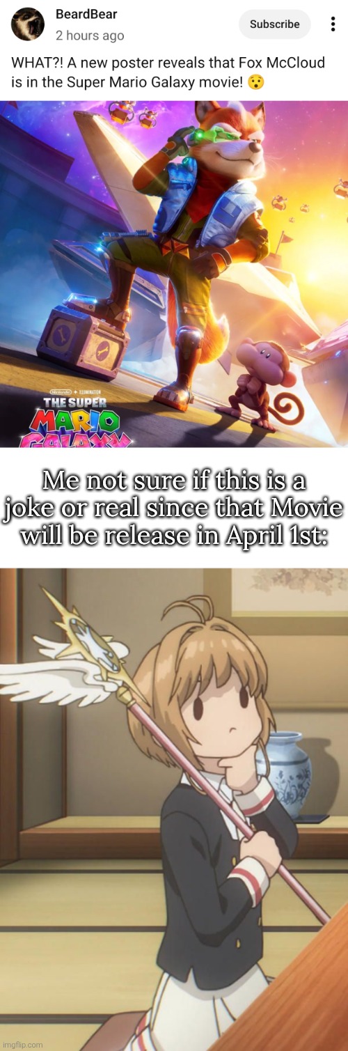 Have you guys see this news? If yes,did you guys think it's fake or I'm overthinking about April 1st? | Me not sure if this is a joke or real since that Movie will be release in April 1st: | image tagged in mario movie,fox | made w/ Imgflip meme maker