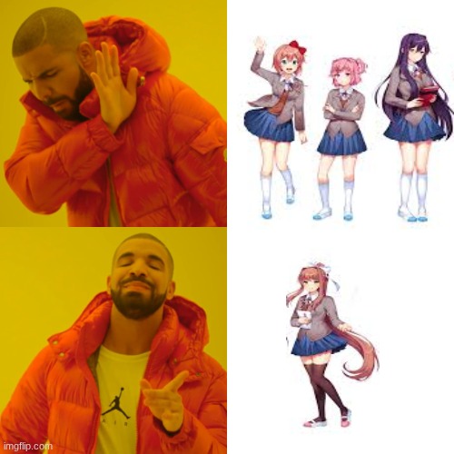 Doki Doki meme | image tagged in memes,drake hotline bling,doki doki literature club | made w/ Imgflip meme maker